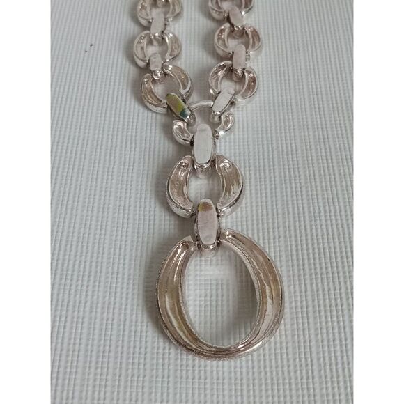Silver Toned Heavyweight Metal Single Strand Oval Links Lariat Style Necklace - Picture 6 of 10